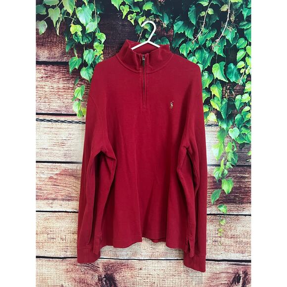 Polo Ralph Lauren Estate Rib 1/4 Zip Pullover Sweater Flesh Pony Red Men's Large - Picture 1 of 6